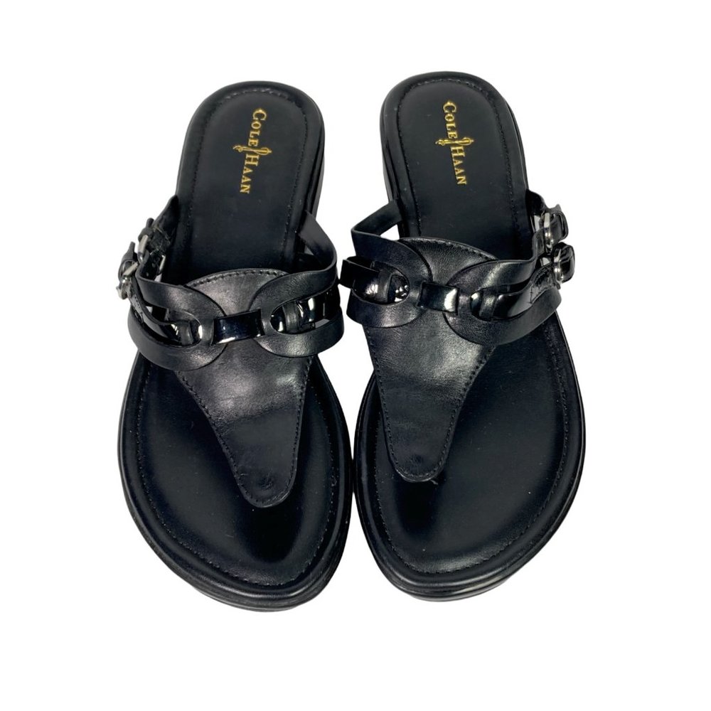 Cole Haan women's wedge thong sandals size 8.5 black